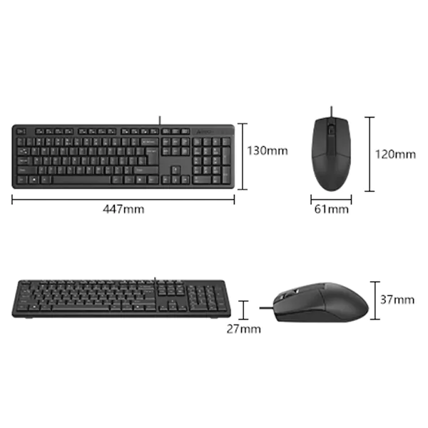 ابعاد ماوس و کیبورد باسیم ای فورتک مدل a4tech kr-3330